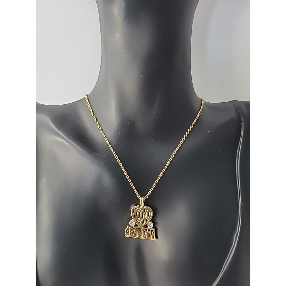 Vintage Grandma Heart Necklace Gold Tone Rhinestones Gift for Grandma Jewelry